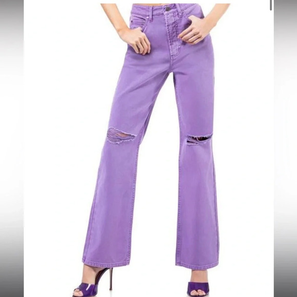 AFRM Oden Purple Distressed Wide Leg Jeans - Picture 1 of 6